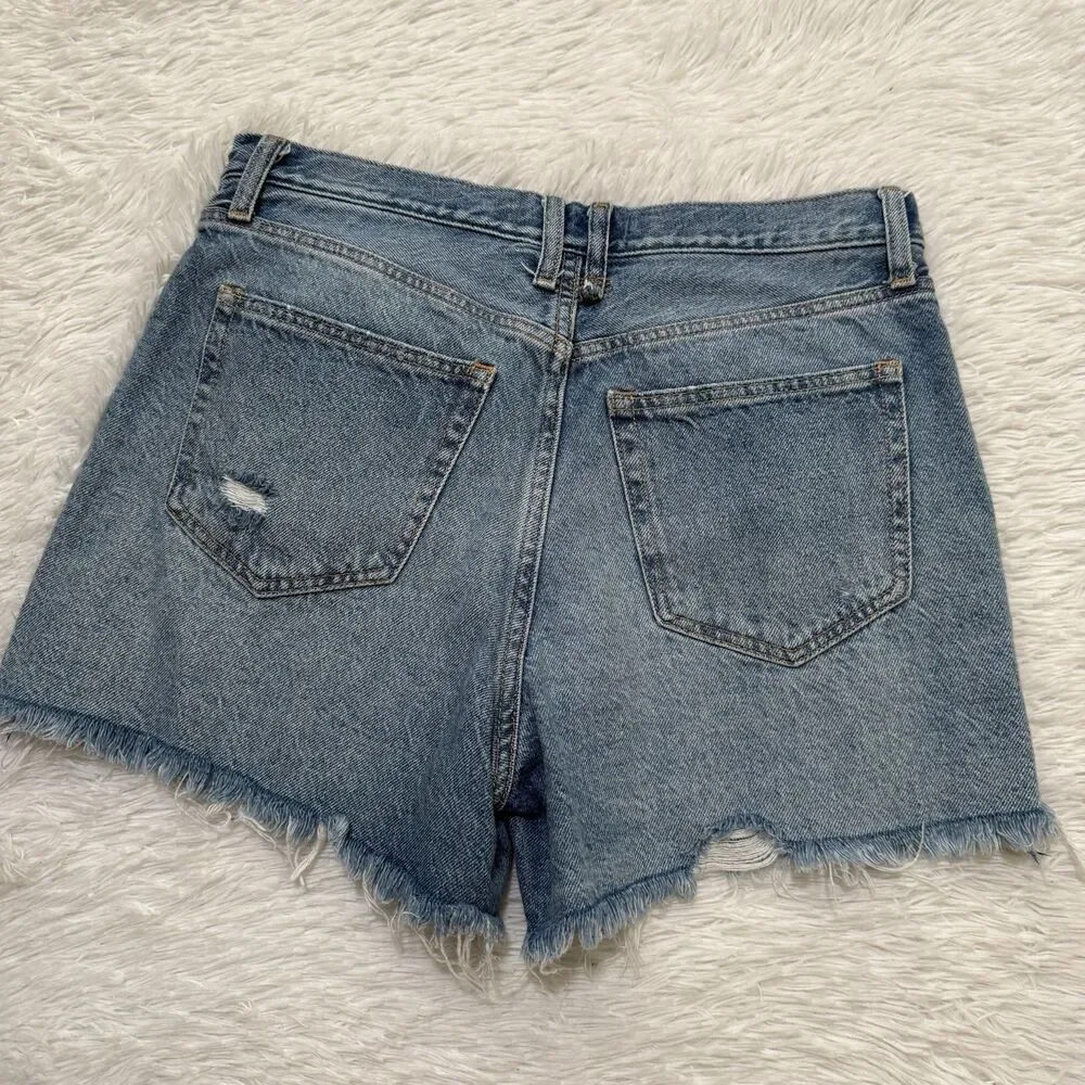 Women We The Free Distressed High Rise Denim Short in Light Wash Blue Size 28